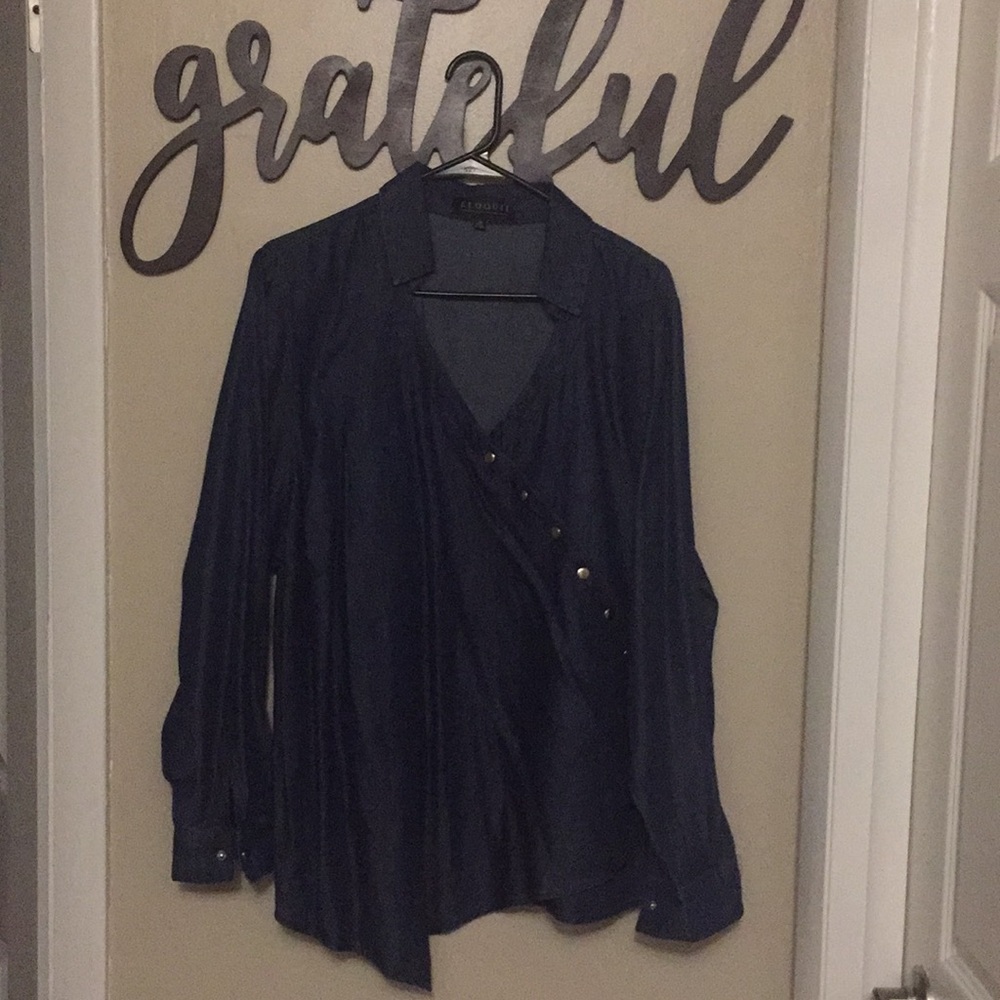 Eloquii Asymmetrical Button Pullover Blouse - image 1